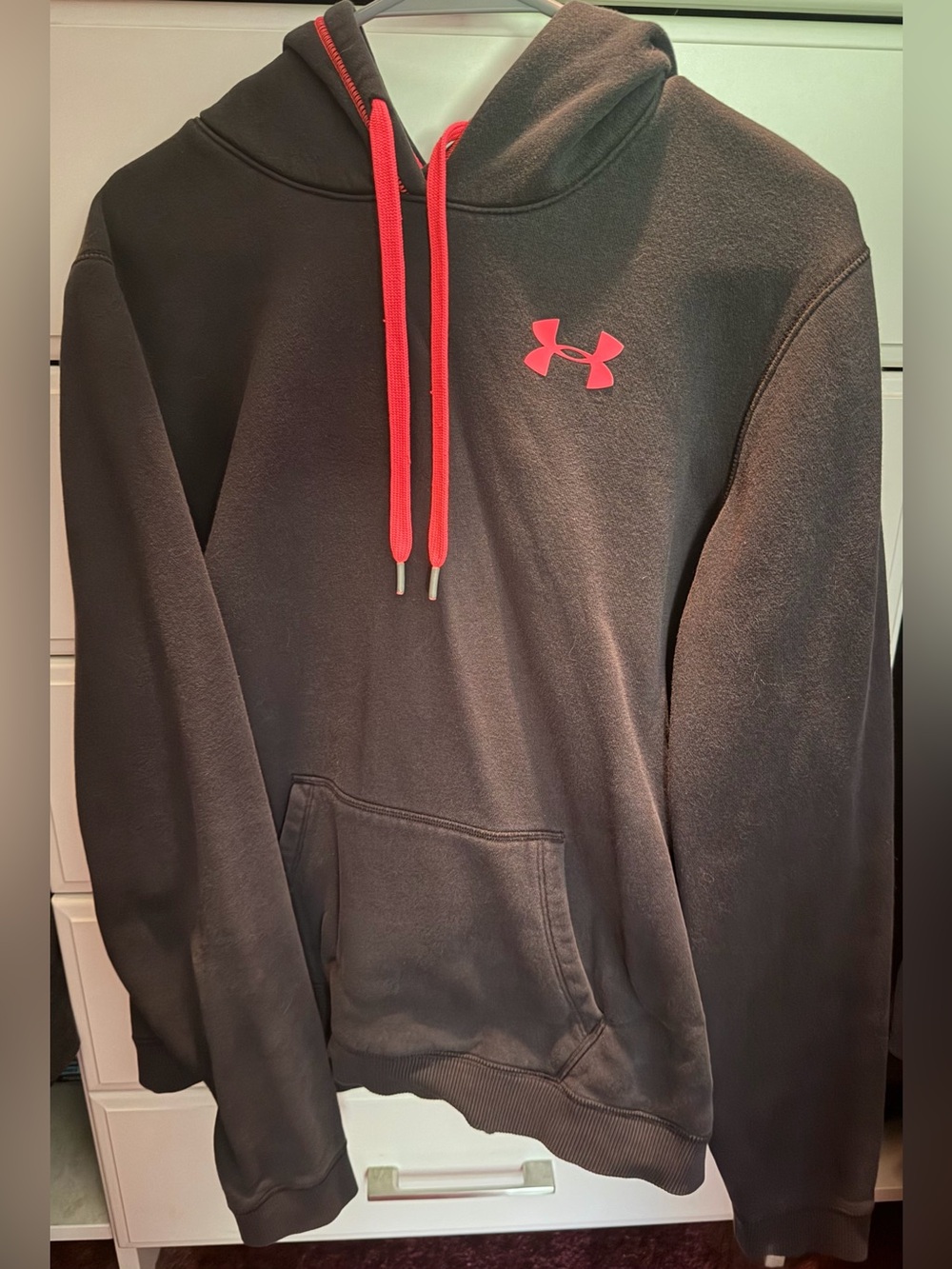 Under Armour Black Hoodie with Red Logo and Red Drawstrings